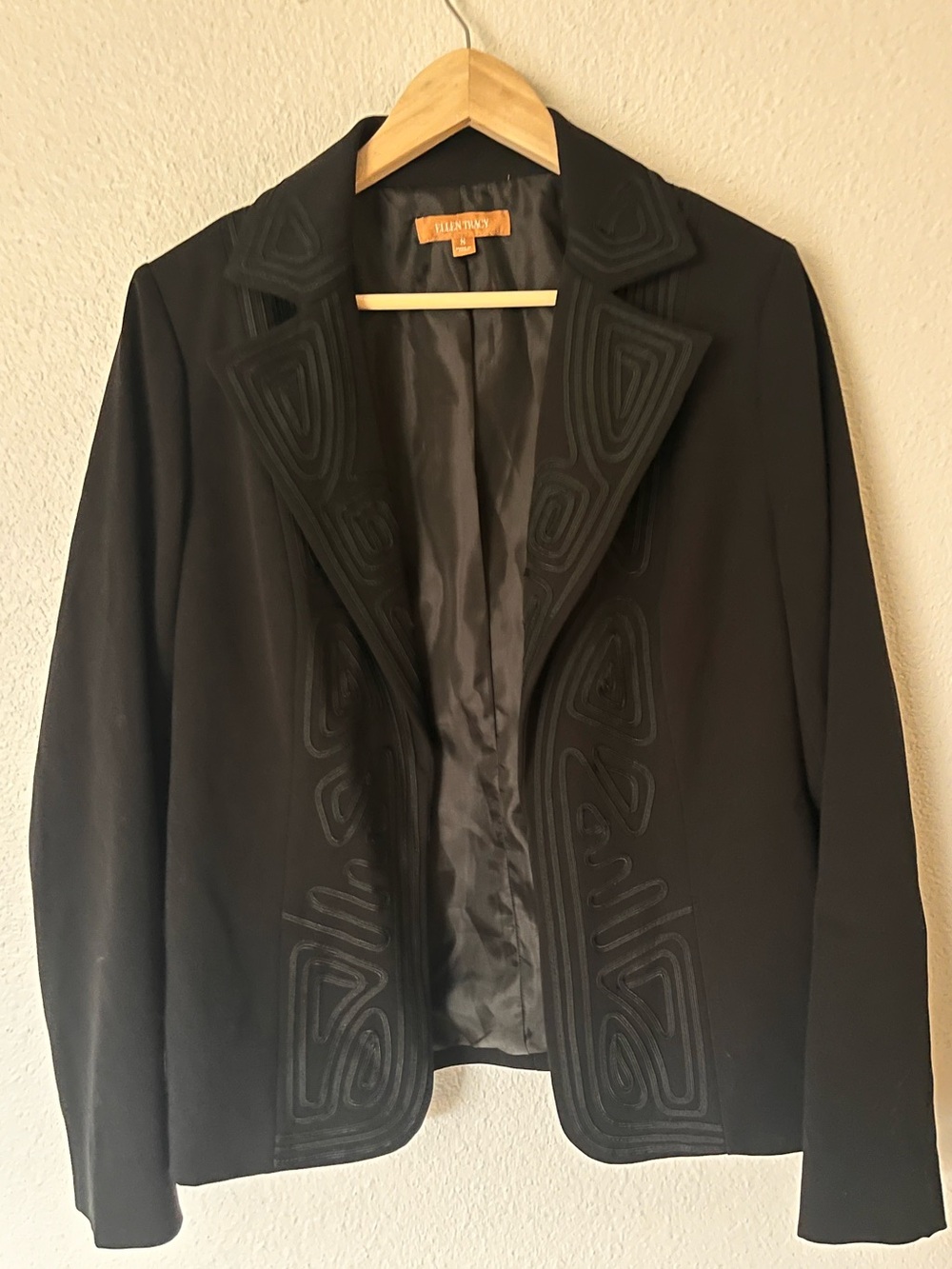 Ellen Tracy Black Embroidered Open-Front Blazer vintage